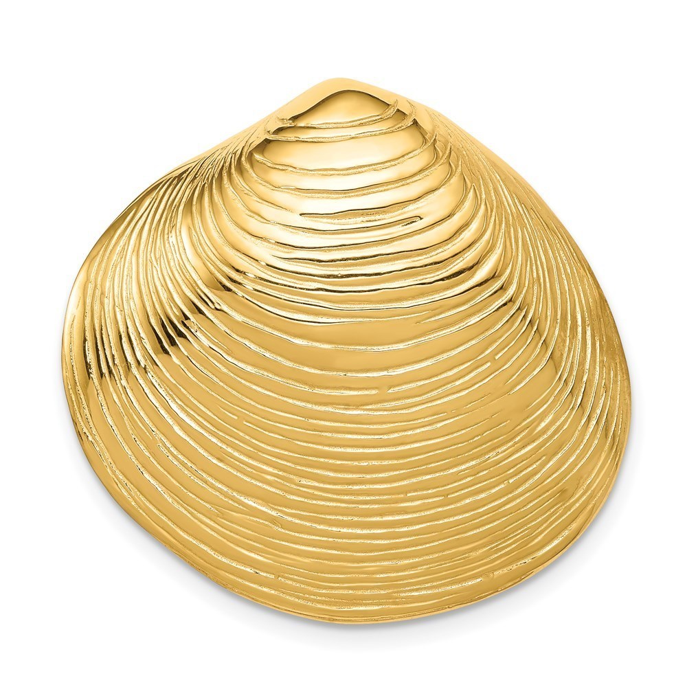 14k Yellow Gold Sea Life Large Clam Shell Omega Necklace Slide Pendant
